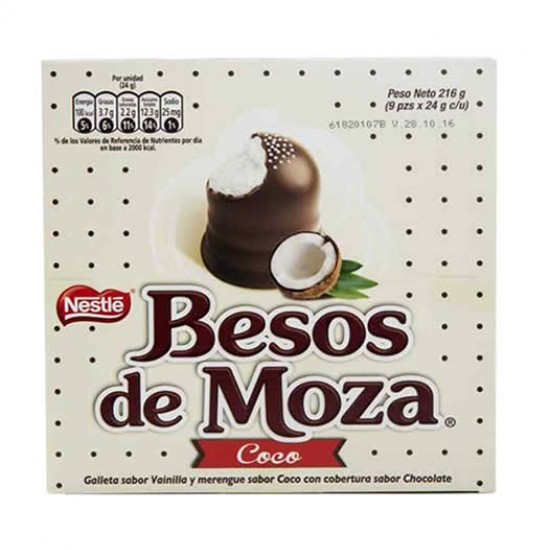 BESOS DE MOZA  - CHOCOLATE BONBONS WITH COCONUT FLAVORED , BOX OF 9 UNITS