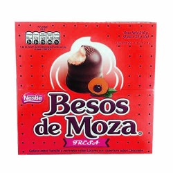 BESOS DE MOZA  - CHOCOLATE BONBONS STUFFED WITH CREAM STRAWBERRY FLAVOR - BOX OF 9 UNITS