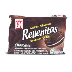 RELLENITAS - COOKIES FILLED WITH CHOCOLATE FLAVORED CREAM , BAG X 6 PACKETS