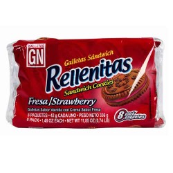 RELLENITAS - COOKIES FILLED WITH STRAWBERRY FLAVORED CREAM , BAG X 6 PACKETS