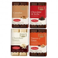 LA IBERICA TABLETS BARS OF CHOCOLATE MILK  MADE OF RAISINS, NUT, CHESTNUTS - PACK X 4 BARS