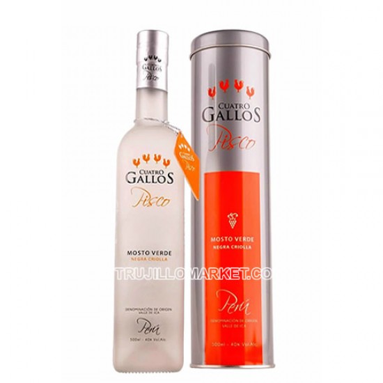 CUATRO GALLOS - PISCO MOSTO VERDE MOSCATEL, BOTTLE X 700 ML